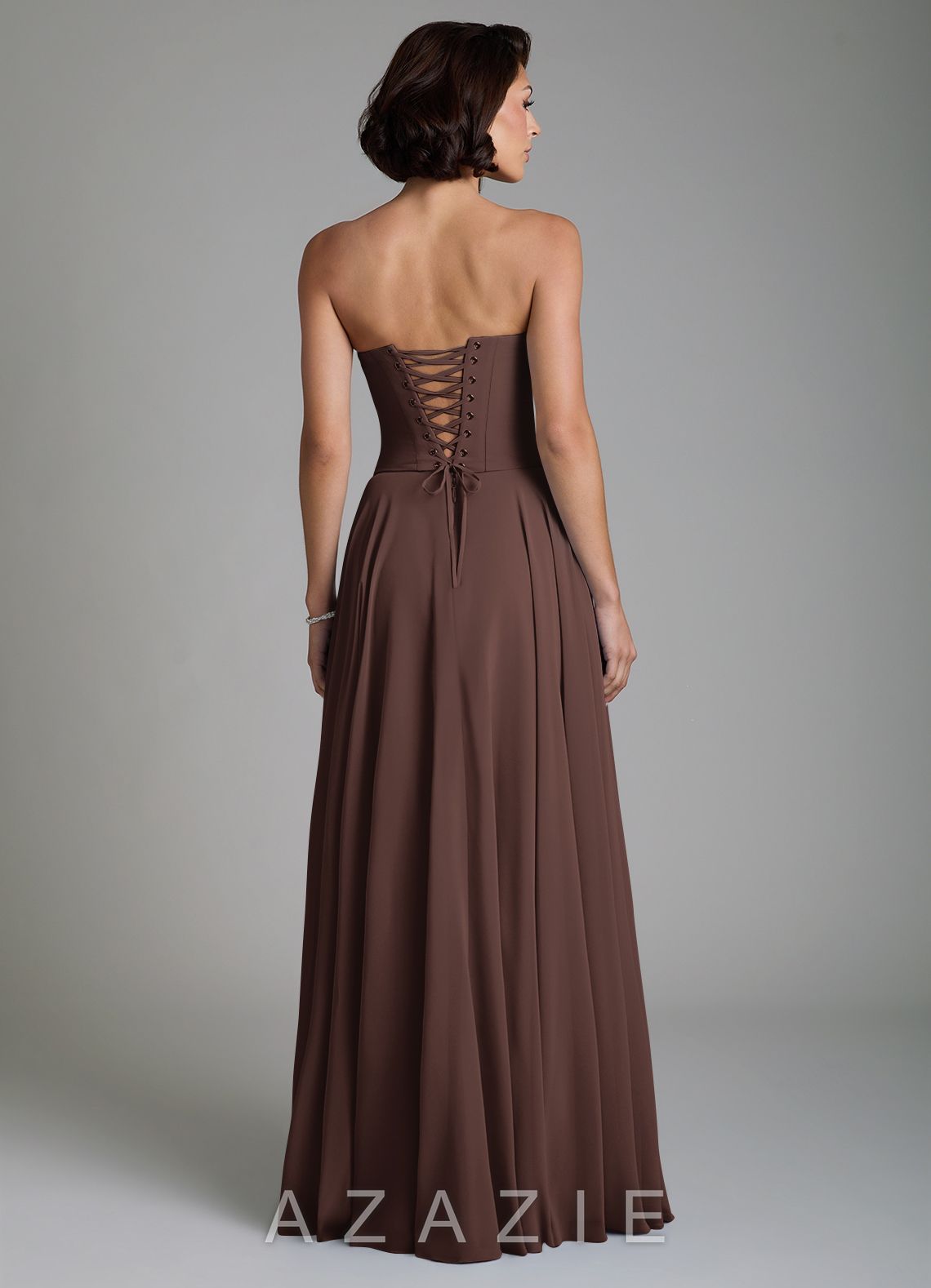 Azazie Ira Ganache A-Line Corset Chiffon Dress ganache