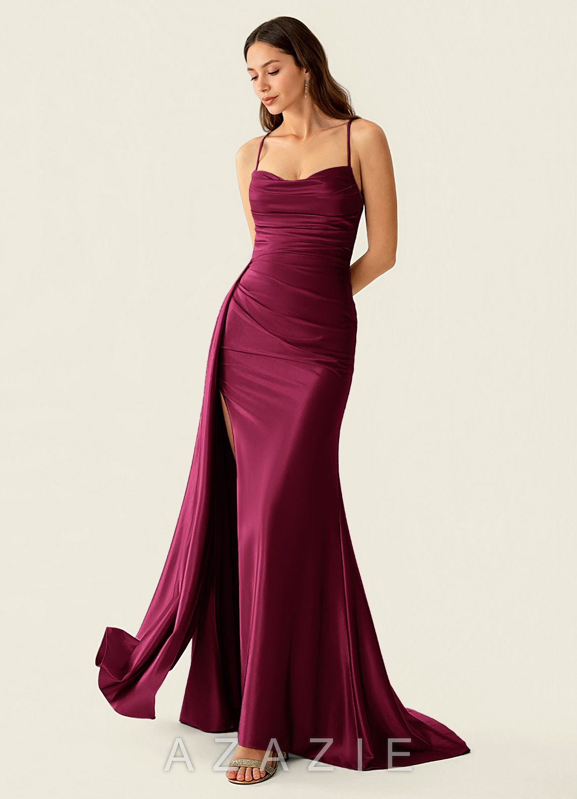 Drape Ankara Red Satin Prom Dress