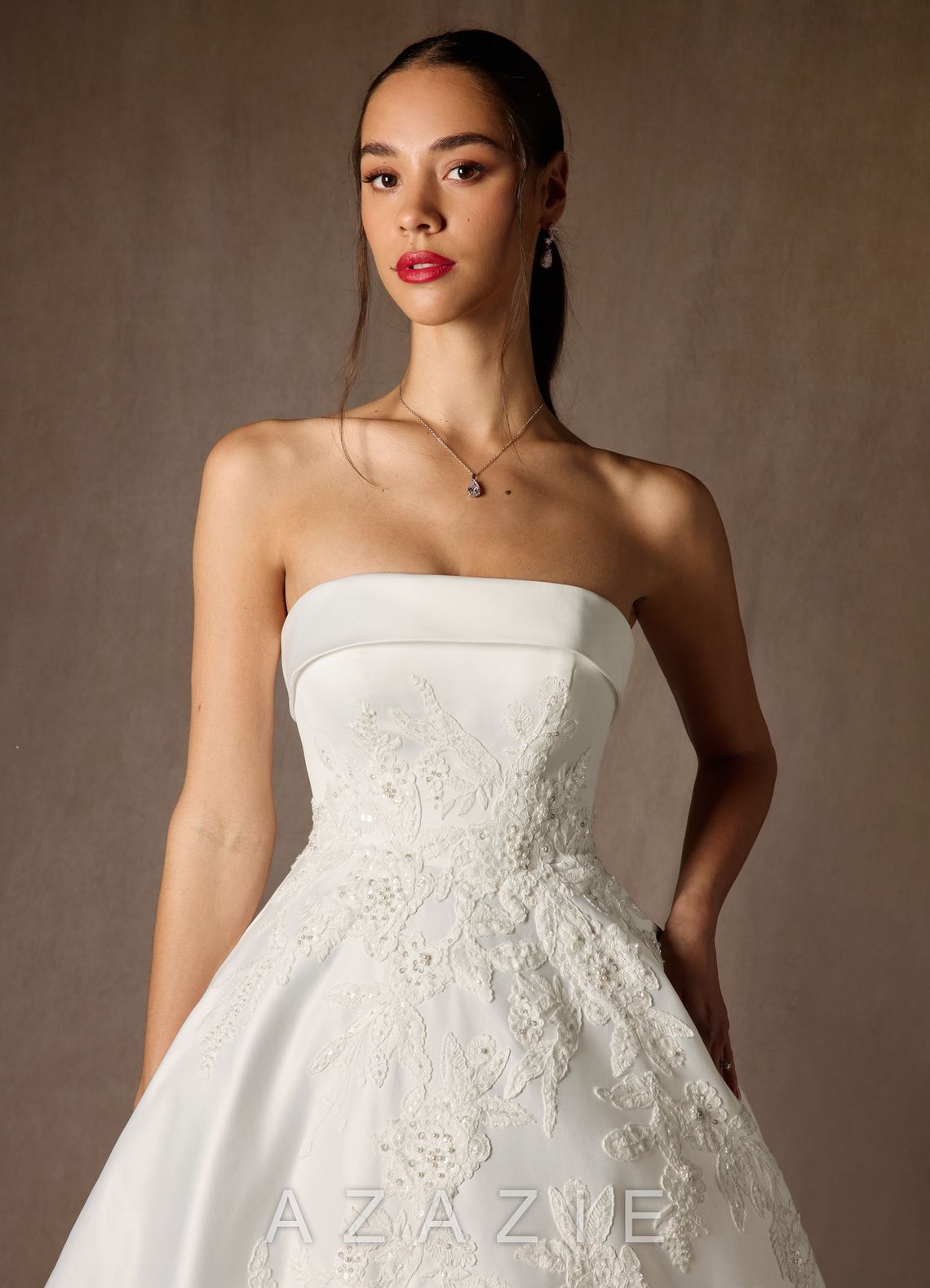 Azazie Fernanda Diamond White Ball-Gown Strapless Satin Dress diamond_white