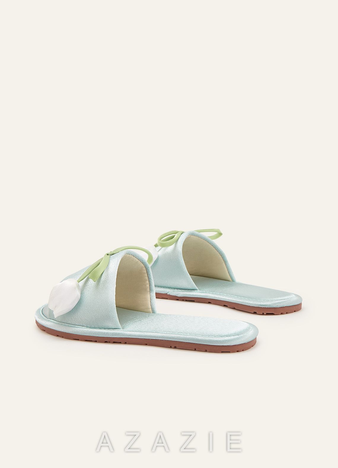 Floral Bow Satin Slippers  agave