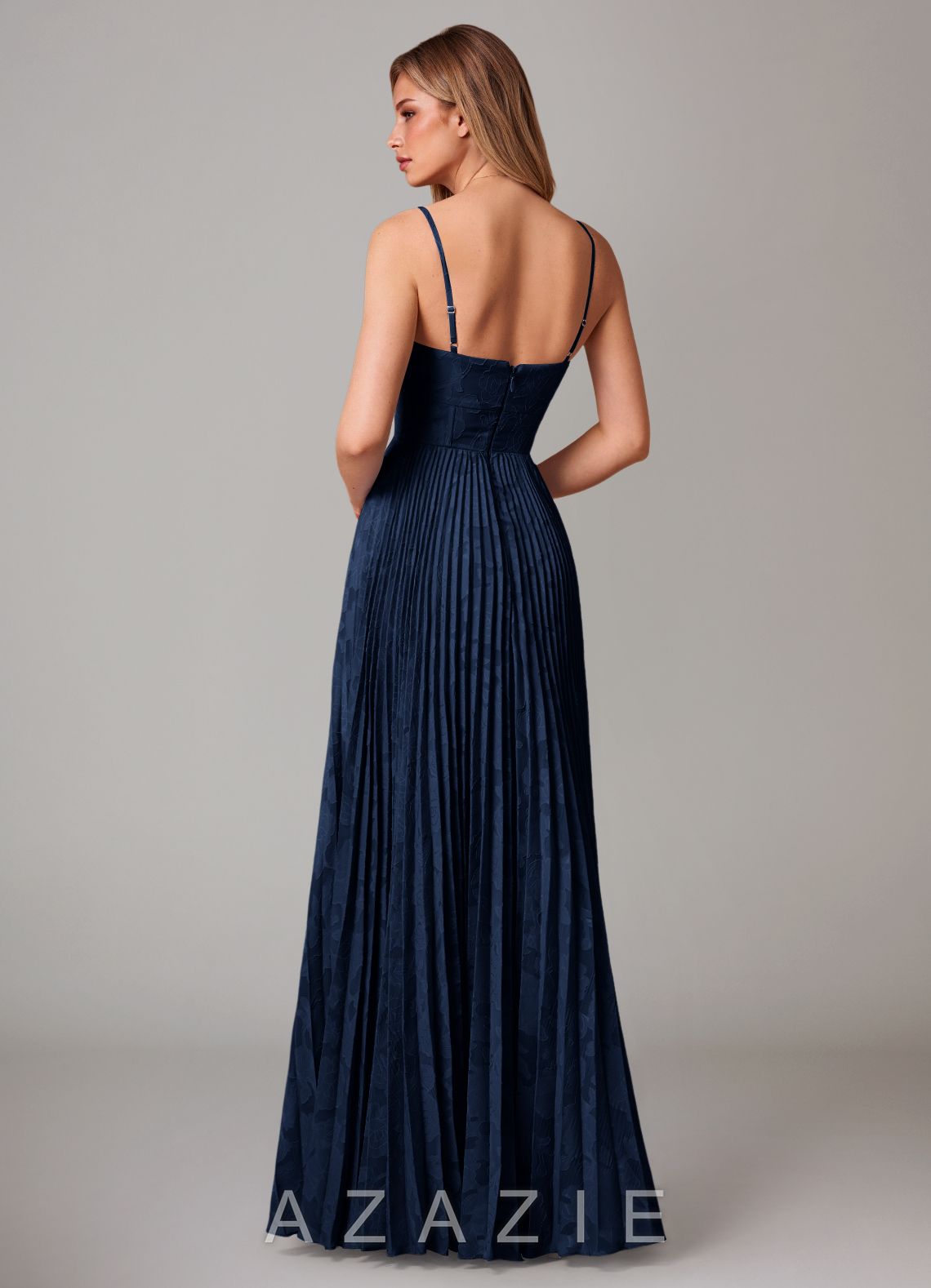 Azazie Akiko Dark Navy A-Line Sweetheart Neckline Floral Burnout Dress dark_navy