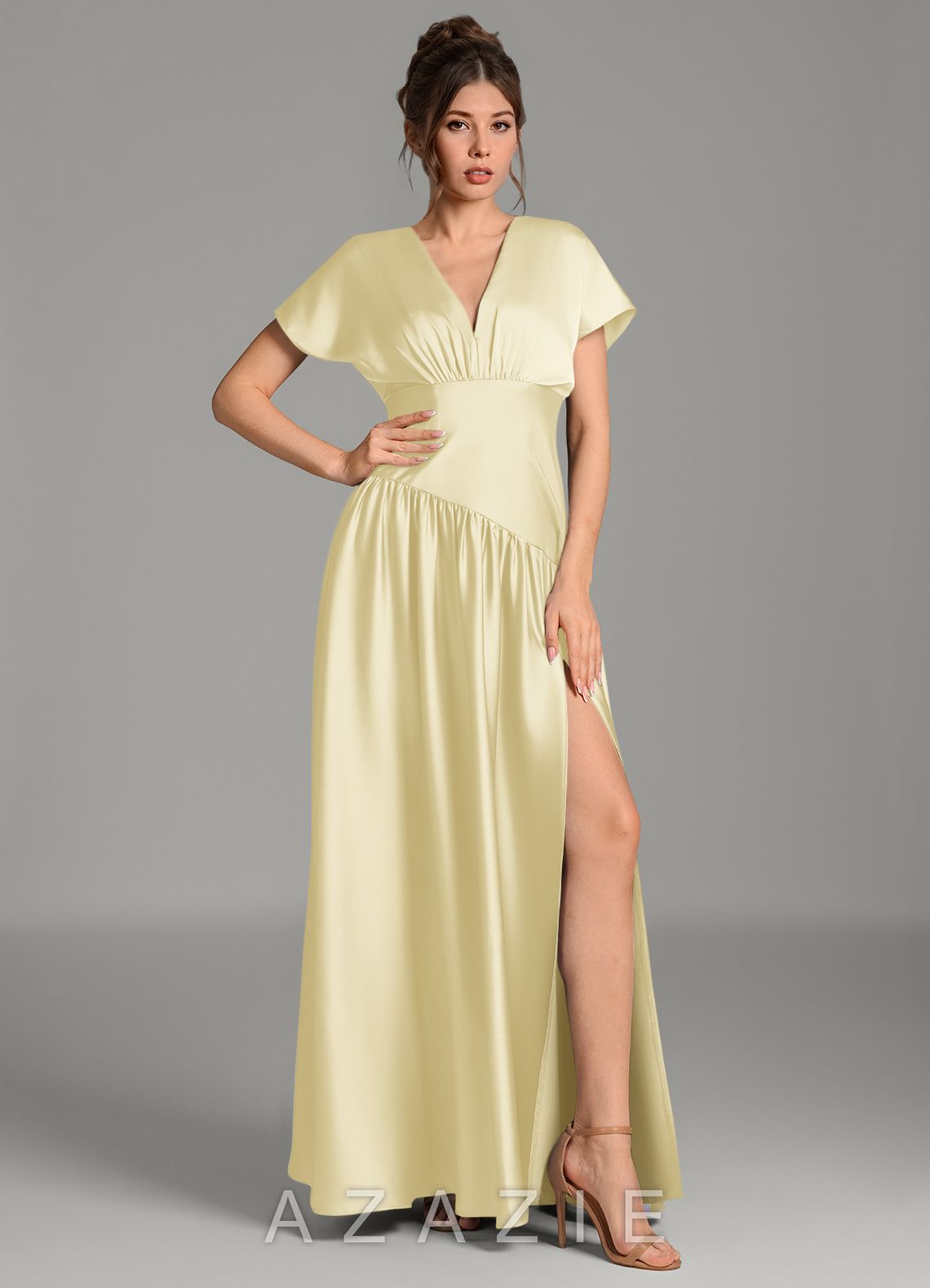 Azazie Alysse Lemon Sorbet A-Line Stretch Satin Dress lemon_sorbet