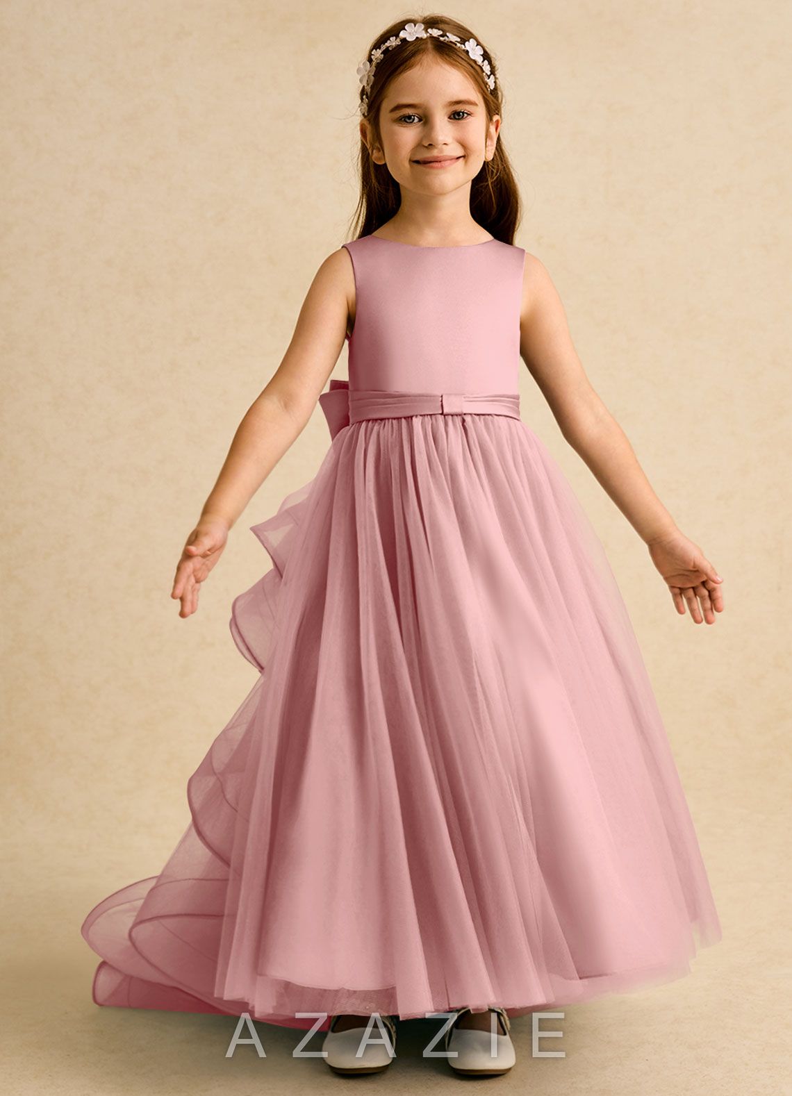 Azazie Lior Dusty Rose Ball-Gown Pleated Tulle Dress dusty_rose