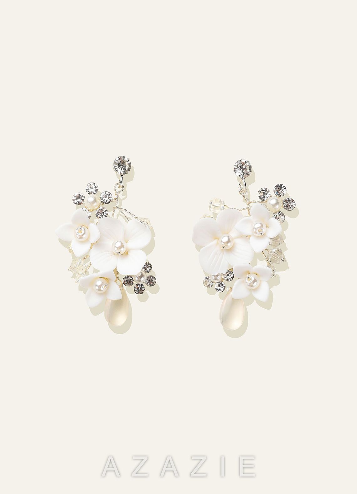 Floral Pearl Drop Earrings  white