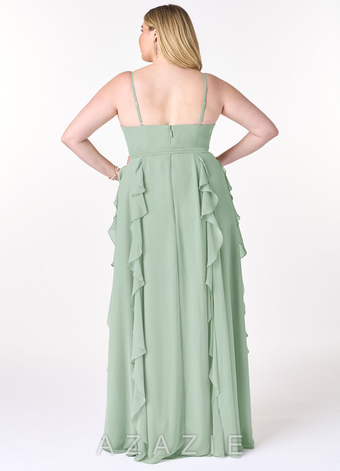 Azazie Peyton Agave A-Line Ruched Chiffon Dress agave
