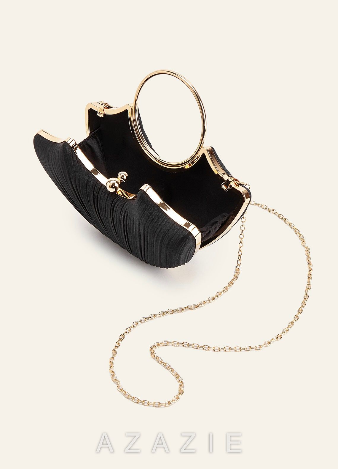 Satin Pleated Fan-Shaped Handbag