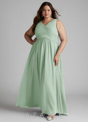 Azazie Flora Agave A-Line Pleated Chiffon Dress agave