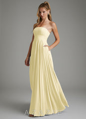Azazie Ari Lemon Sorbet A-Line Strapless Chiffon Dress lemon_sorbet