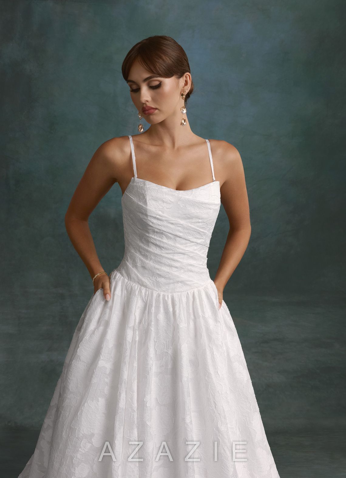 Azazie Nadine Diamond White A-Line Strapless Floral Burnout Dress