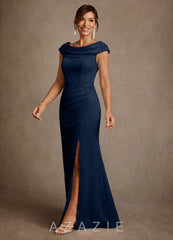 Azazie Irvine Dark Navy A-Line Pleated Floral Burnout Dress
