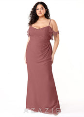 Azazie Emeralda Amethyst Sheath Off the Shoulder Chiffon Dress amethyst
