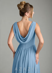 Azazie Novi Steel Blue A-Line Pleated Chiffon Dress steel_blue
