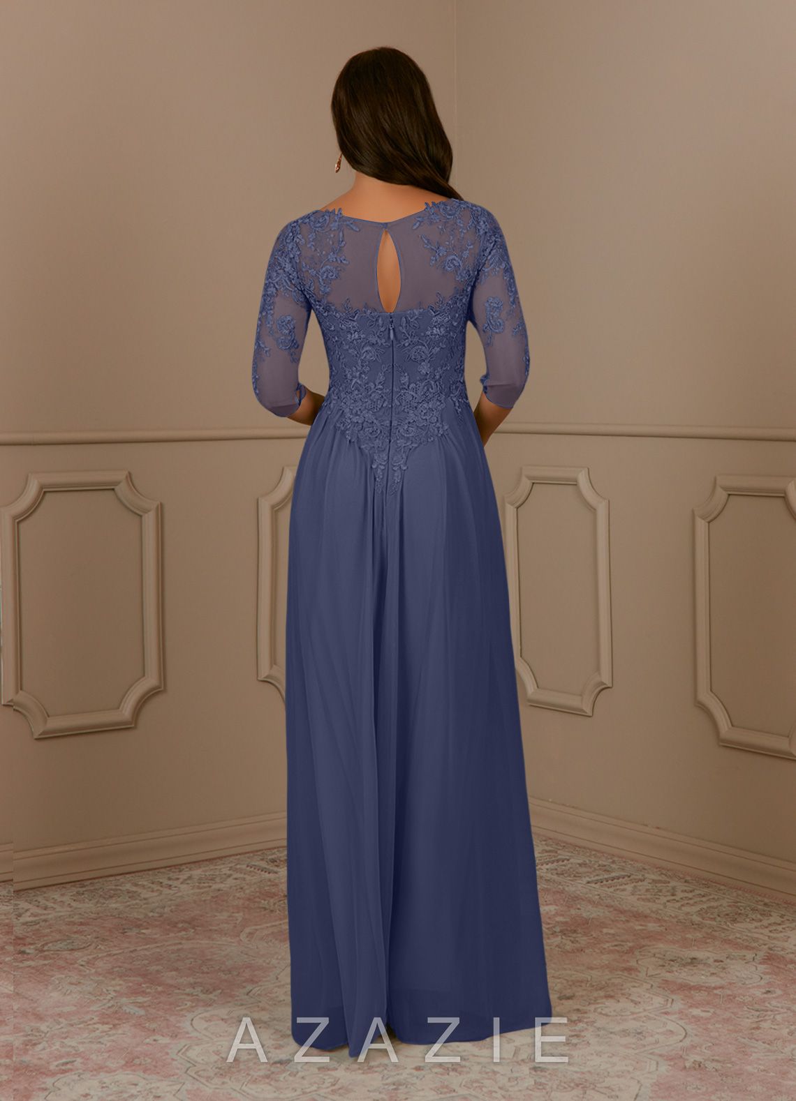 Azazie Harriet Stormy A-Line Scoop lace Mesh Dress stormy
