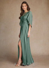 Azazie Hera Eucalyptus A-Line Lace Stretch Satin Dress eucalyptus
