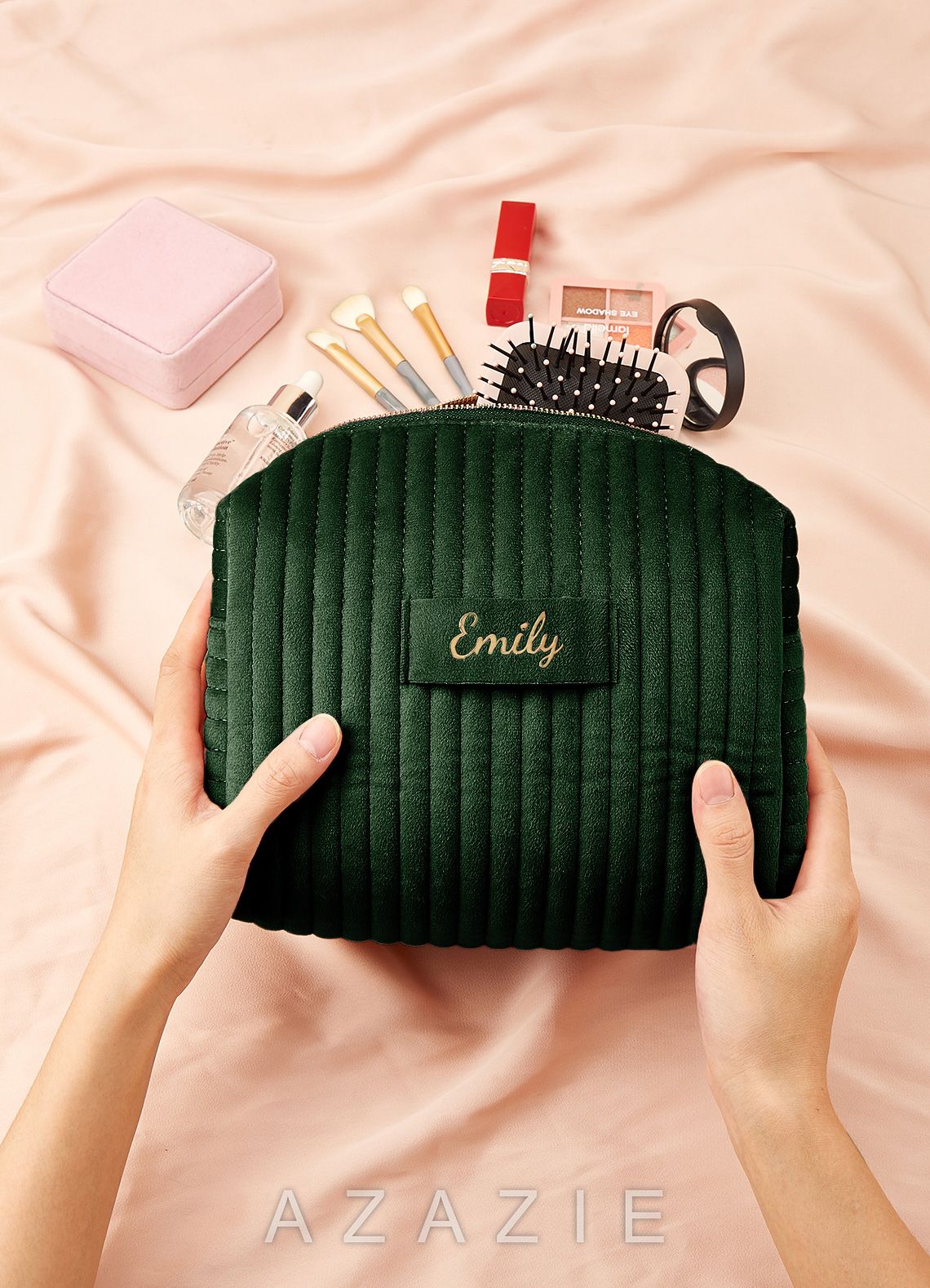 Personalized Name Makeup Bag  dark_green