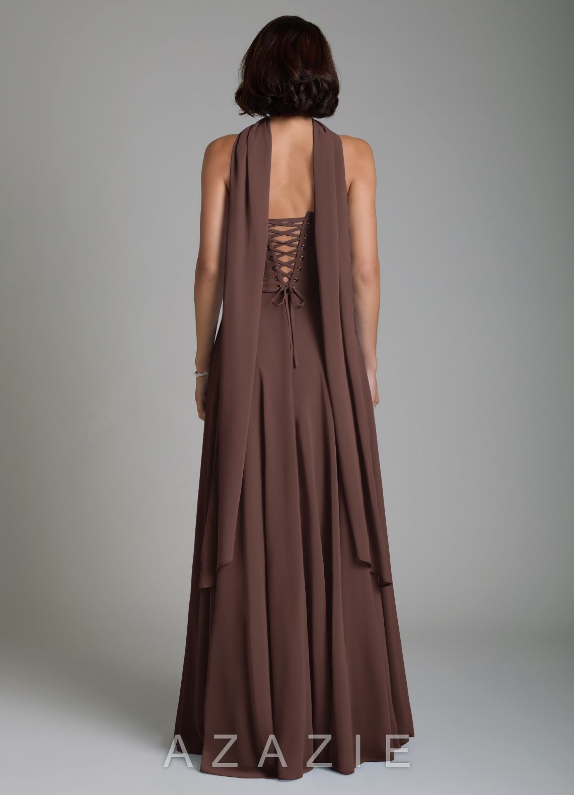 Azazie Ira Ganache A-Line Corset Chiffon Dress ganache