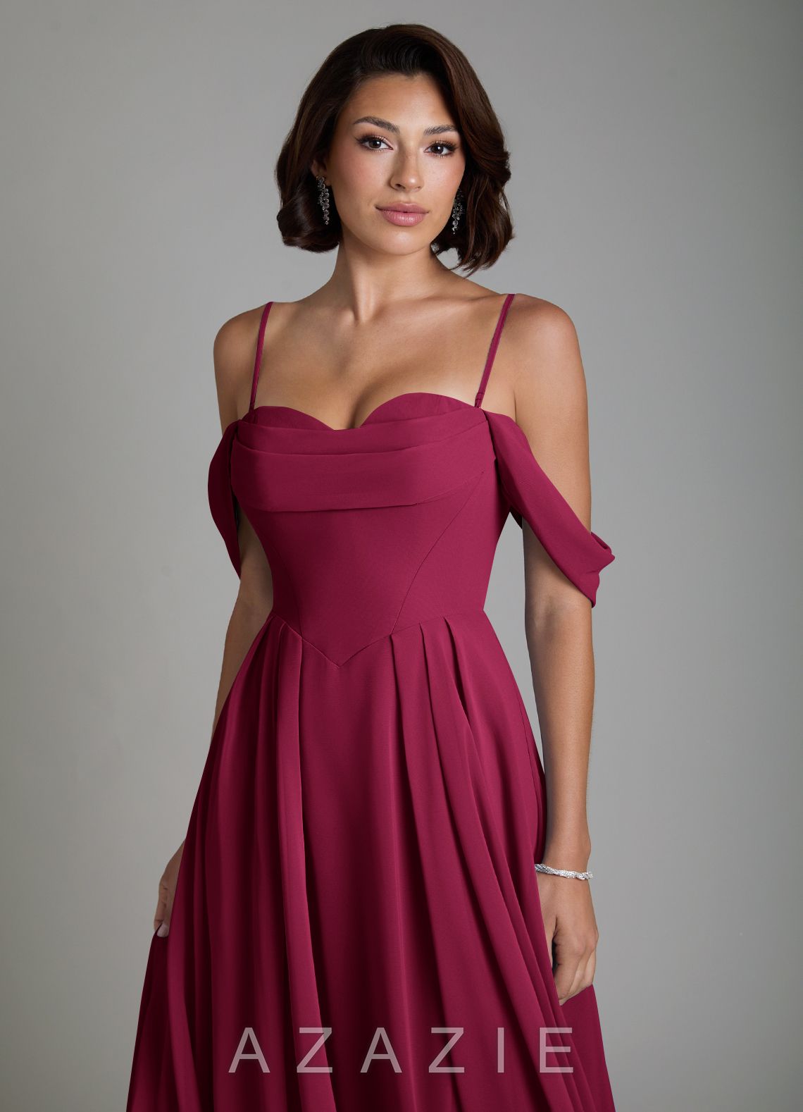 Azazie Loisa Burgundy A-Line Corset Chiffon Convertible Dress burgundy