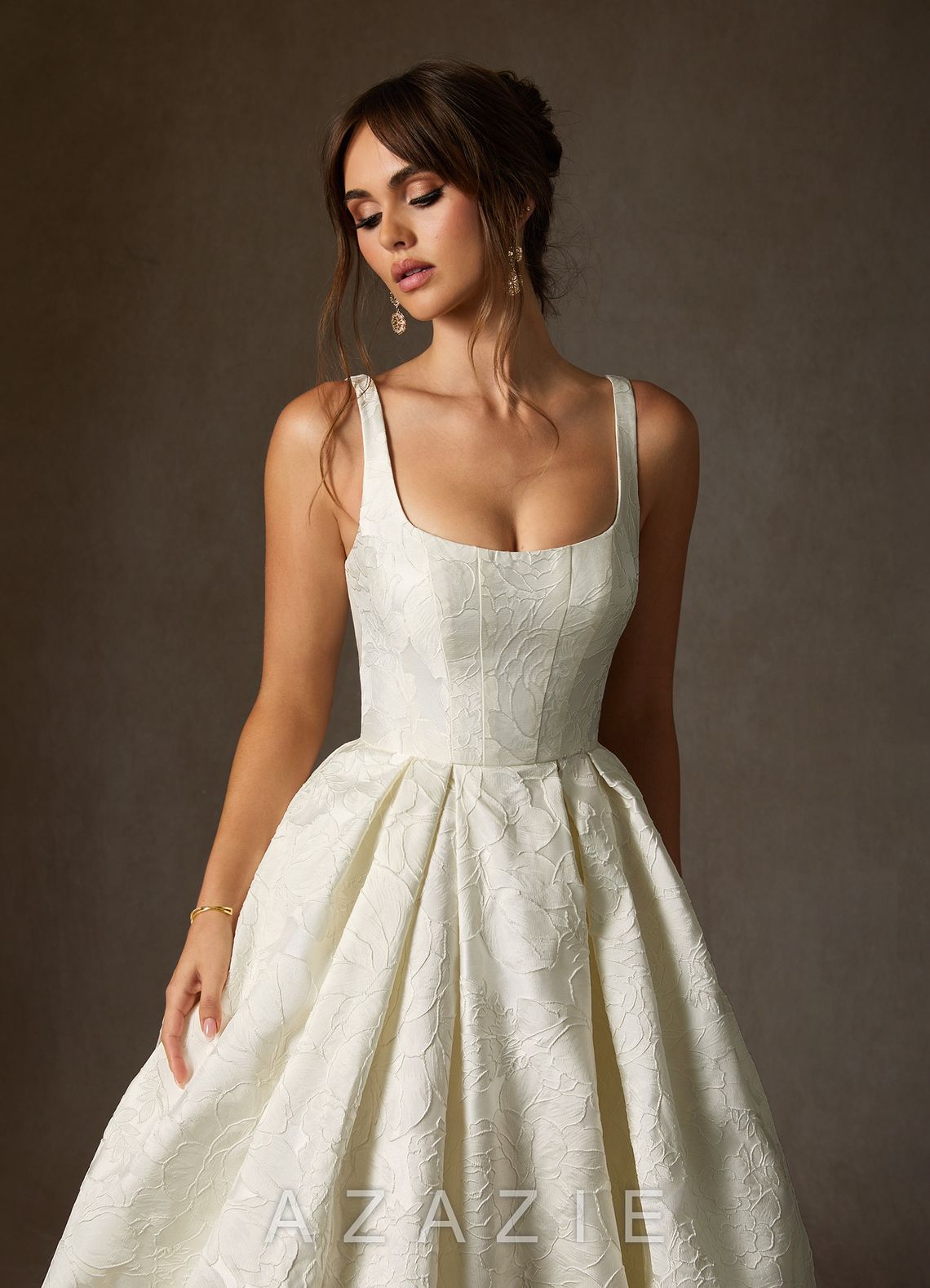 Azazie Ruby Antique White Ball-Gown with Pockets Floral Jacquard Dress antique_white