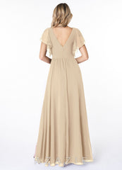 Azazie Zella Champagne A-Line Lace Chiffon Dress champagne