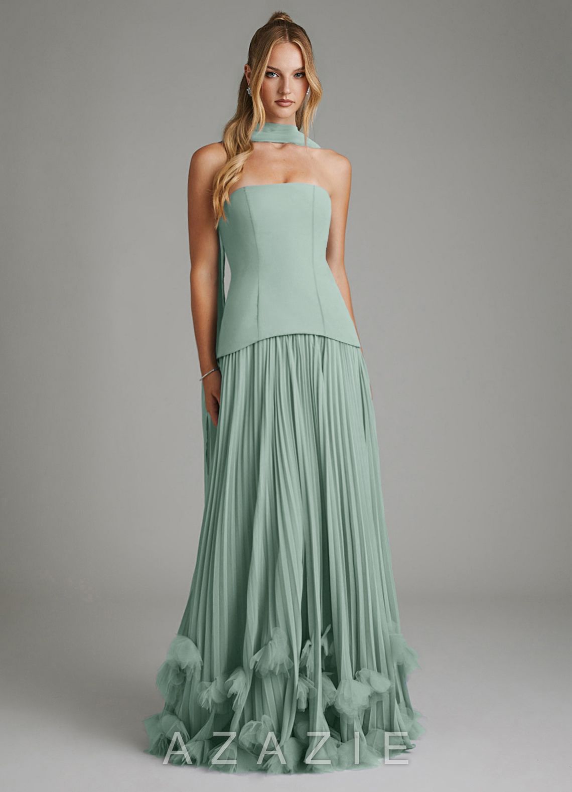 Azazie Alex Agave A-Line Corset Chiffon Dress