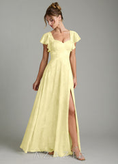 Azazie Bondi Lemon Sorbet A-Line Ruched Floral Jacquard Burnout Dress lemon_sorbet