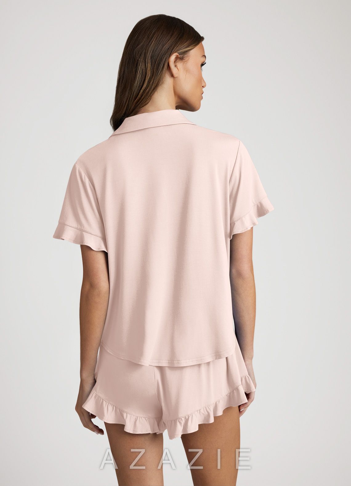 Bamboo Fiber Ruffled Short Sleeve Pajama Set