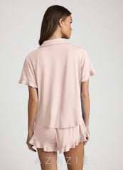 Bamboo Fiber Ruffled Short Sleeve Pajama Set