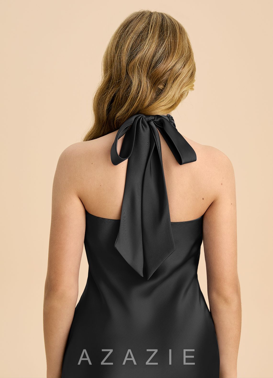 Azazie Chickie Junior Black Sheath Pleated Stretch Satin Dress black