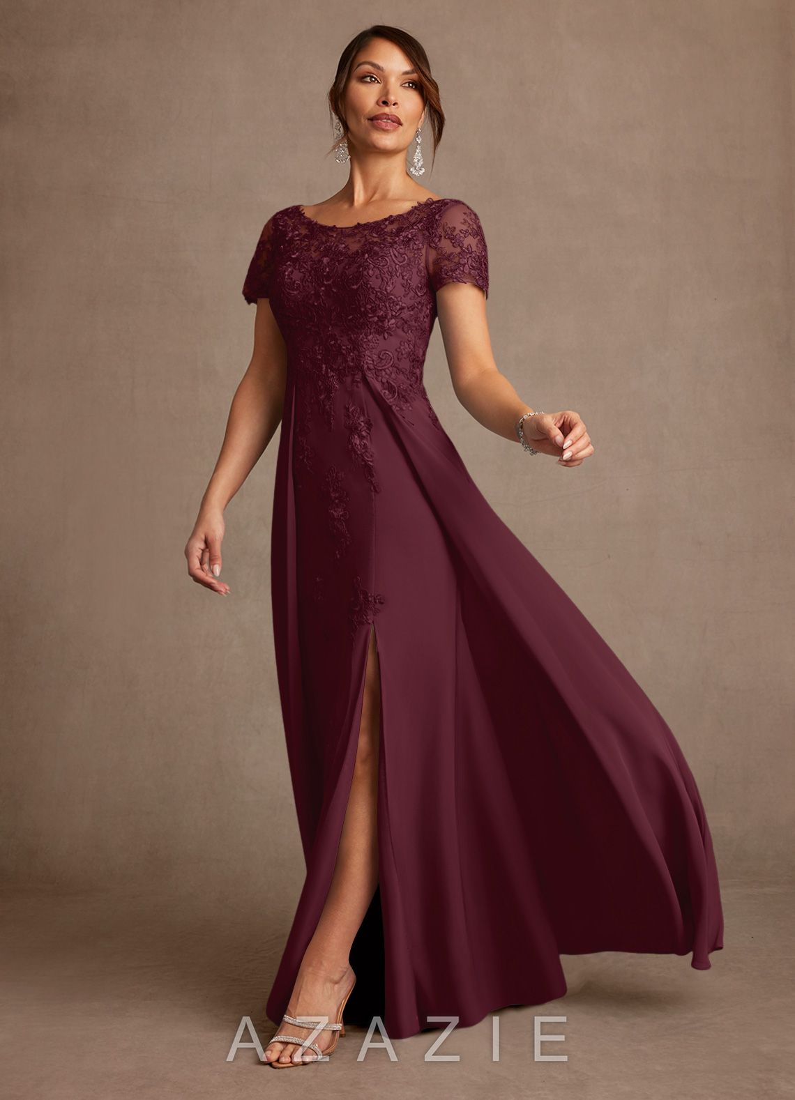Azazie Alva Cabernet A-Line Lace Dress cabernet