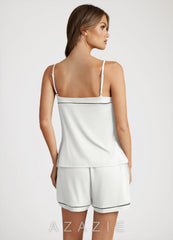 Bamboo Fiber Contrast Piping Cami and Shorts Pajama Set  white