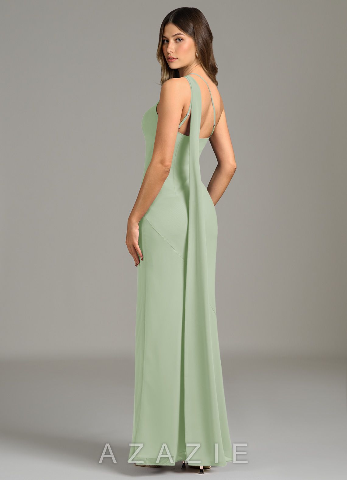 Azazie Juniper Dusty Sage Mermaid One Shoulder Chiffon Dress dusty_sage