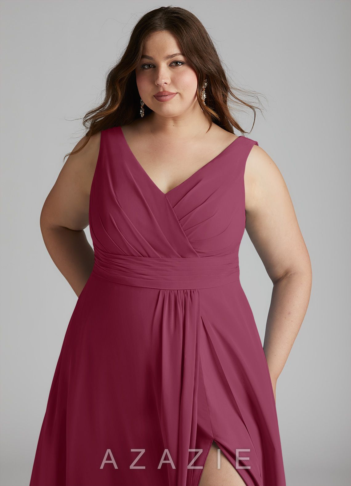 Azazie Karina Mulberry A-Line Pleated Chiffon Dress mulberry