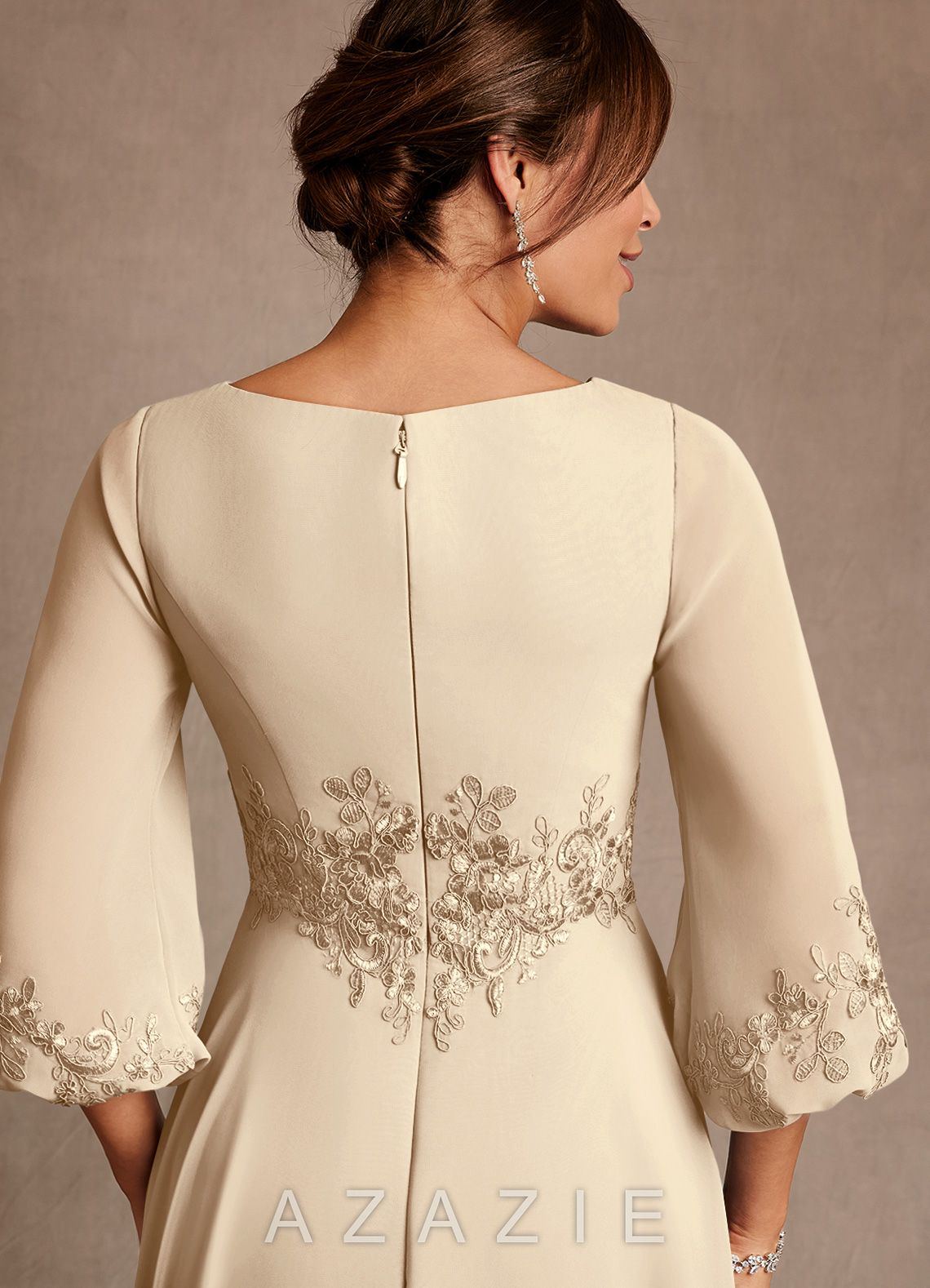 Azazie Ana Champagne A-Line Lace Chiffon Dress champagne