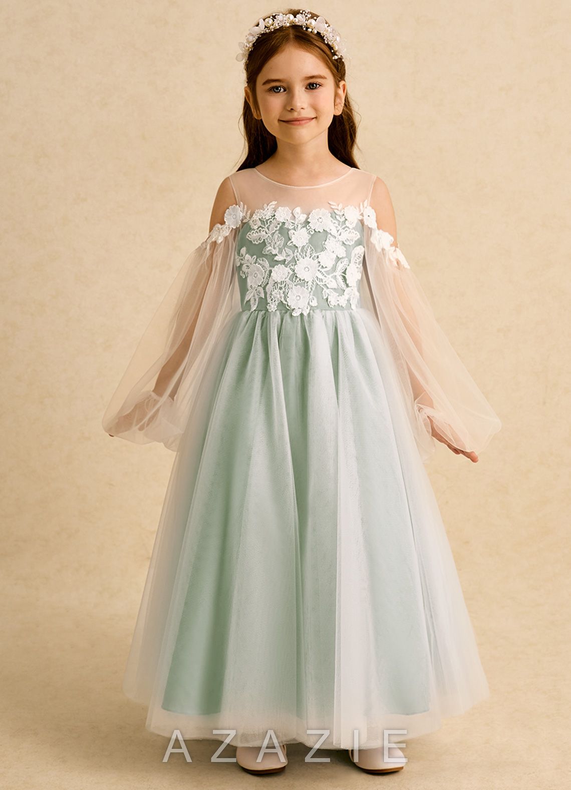 Azazie Zimi Dusty Sage Ball-Gown Sweetheart Neckline Tulle Dress dusty_sage