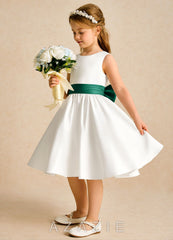 Azazie Sosie Ivory Emerald A-Line Pleated Matte Satin Dress ivory/emerald