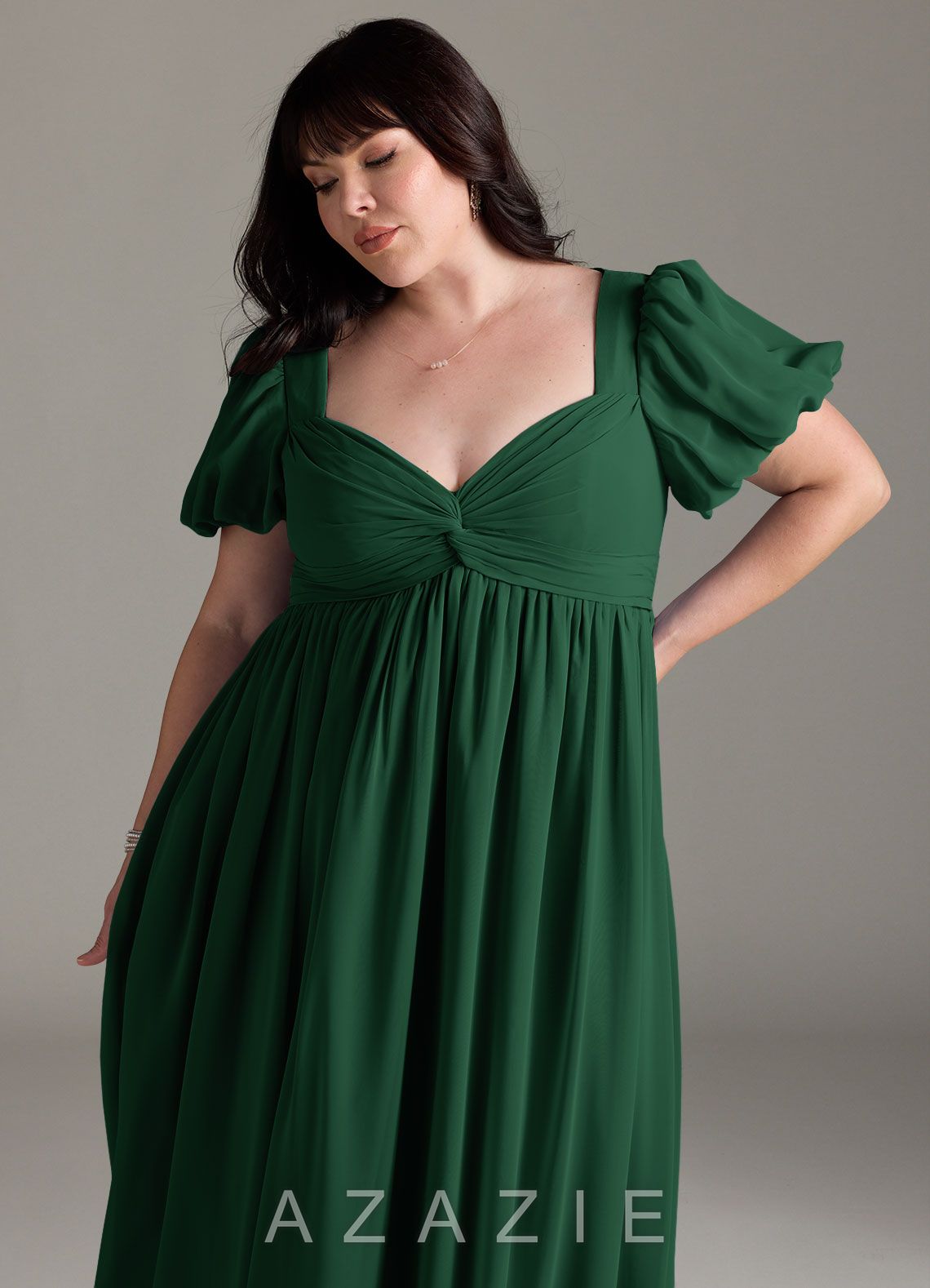 Azazie Madisynn Bow Chiffon Floor-Length Dress dark_green