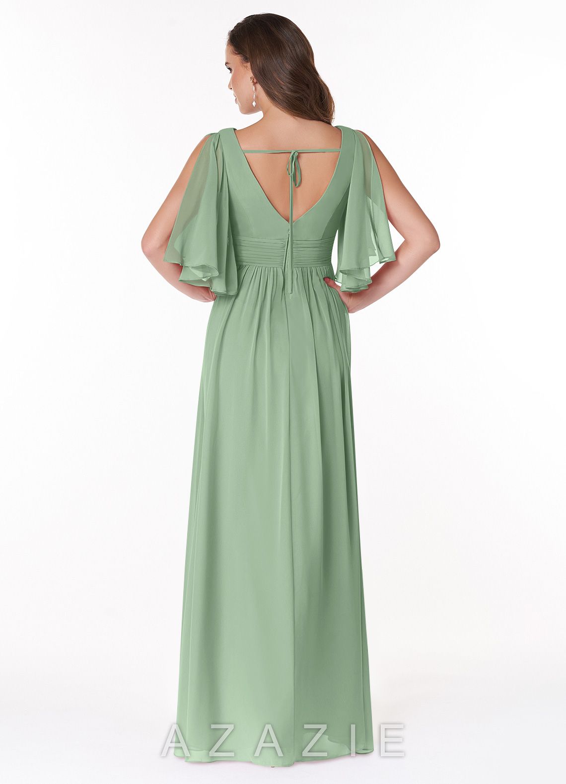 Azazie Temeka Matcha A-Line Ruched Chiffon Dress matcha