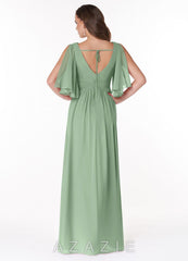Azazie Temeka Matcha A-Line Ruched Chiffon Dress matcha