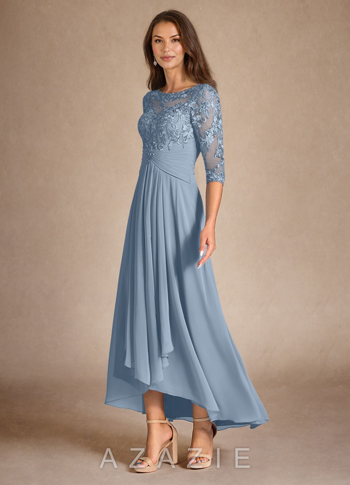 Azazie Marietta Dusty Blue A-Line Lace Dress dusty_blue