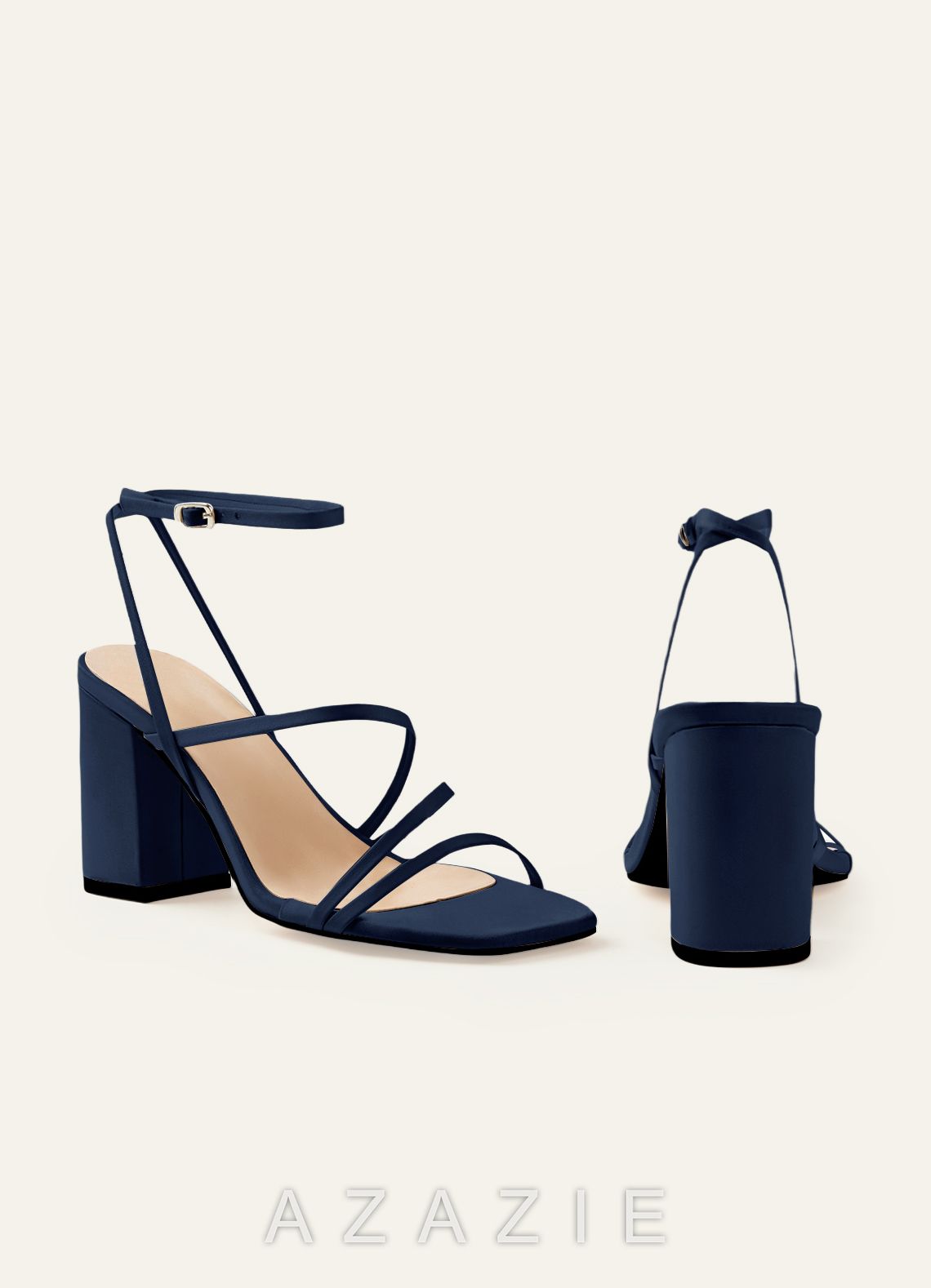 Matching Color Matte Satin Ankle Strap Block Heel Sandals  dark_navy