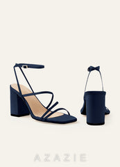 Matching Color Matte Satin Ankle Strap Block Heel Sandals  dark_navy