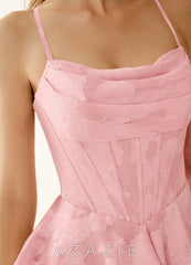 Rietta Coral Pink Jacquard Ruffles Corset Mini Dress