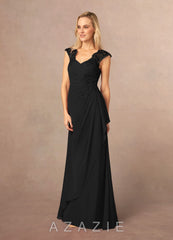 Azazie Gladys Black A-Line Queen Anne Lace Chiffon Dress black