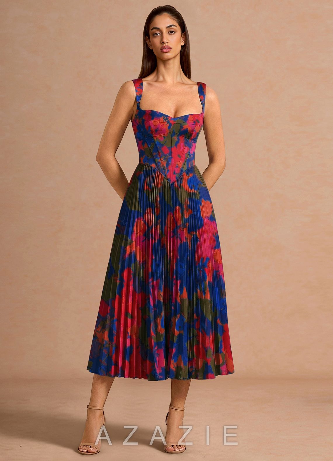 Hagar {color} Midi Dress  sp_orange_multi_#om134443