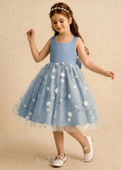 Azazie Bean Dusty Blue Ball-Gown Bow Tulle Dress dusty_blue