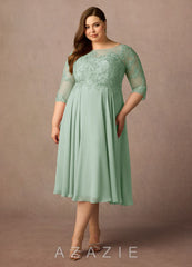 Azazie Marge Agave A-Line Scoop Lace Chiffon Dress agave