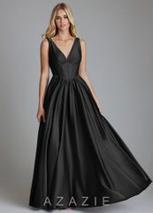 Azazie Delmie Black A-Line Corset Stretch Satin Dress