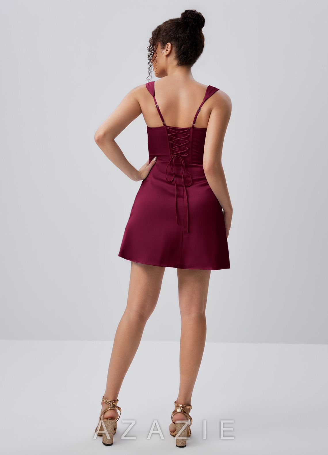 Isabeau Burgundy Satin Ruched Lace-Up Mini Dress