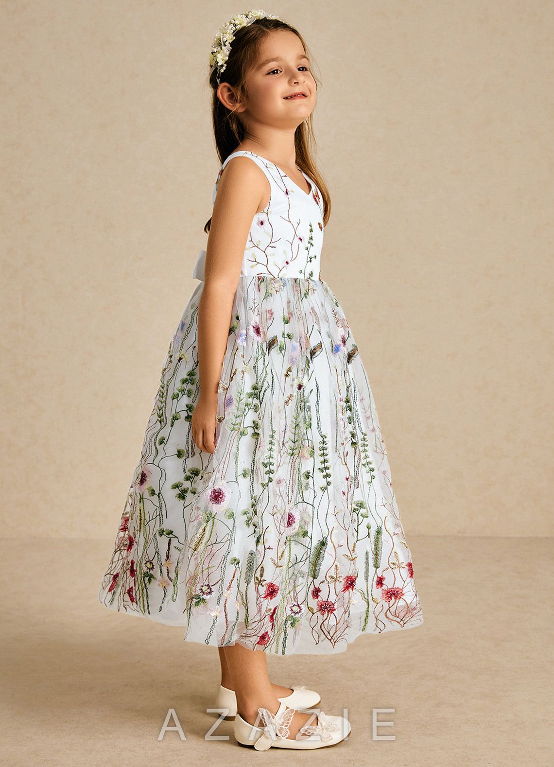 Azazie Arianna Diamond White A-Line Lace Tulle Dress diamond_white