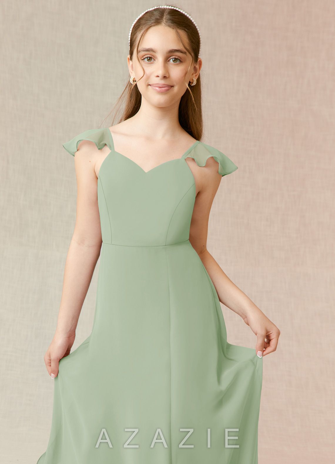 Azazie Everett Junior Dusty Sage A-Line Chiffon Dress dusty_sage